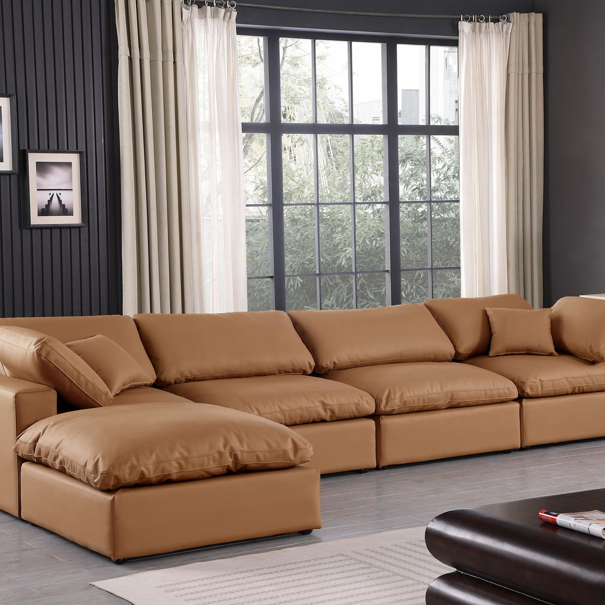 Comfy - 5 Piece Faux Leather Modular Sectional With Chaise