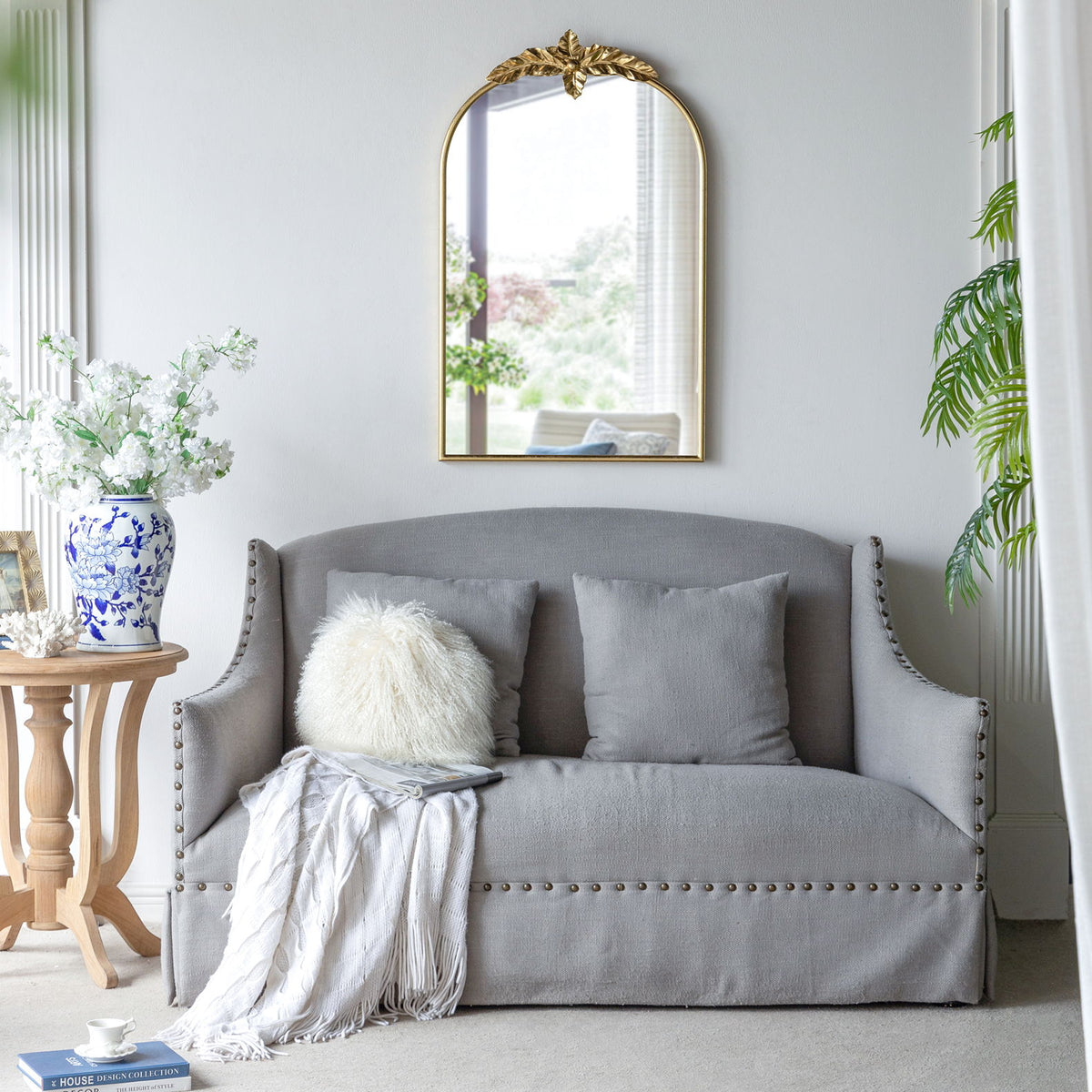 Arched Wall Mirror With Metal Frame, Wall Mirror For Living Room