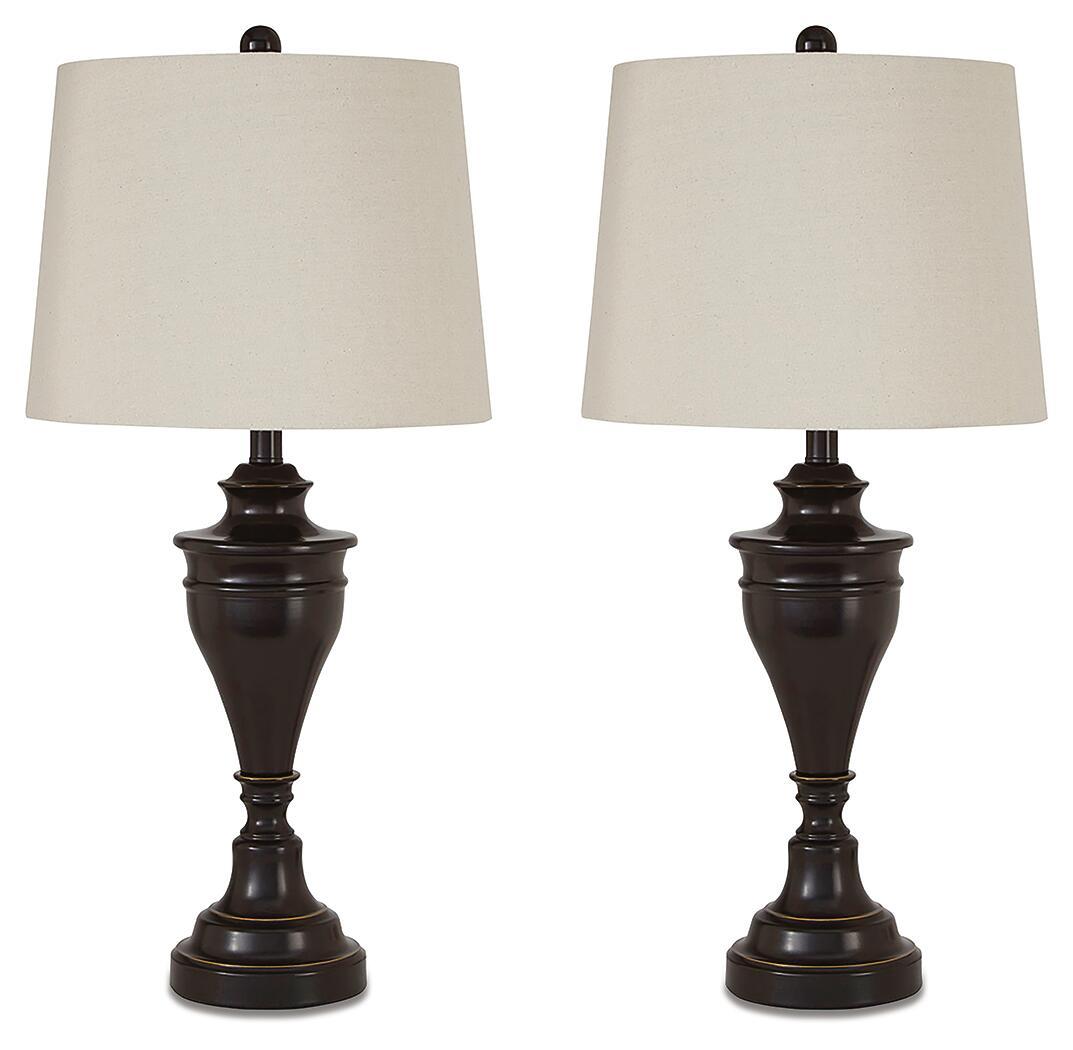 Darlita bronze metal table lamp set of 2 with beige fabric shades