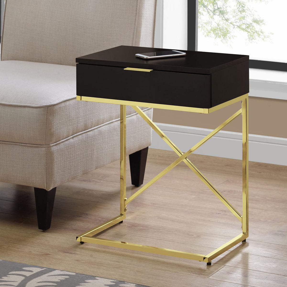 Accent Side Table, Storage Drawer, Spacious Tabletop, Contemporary & Modern
