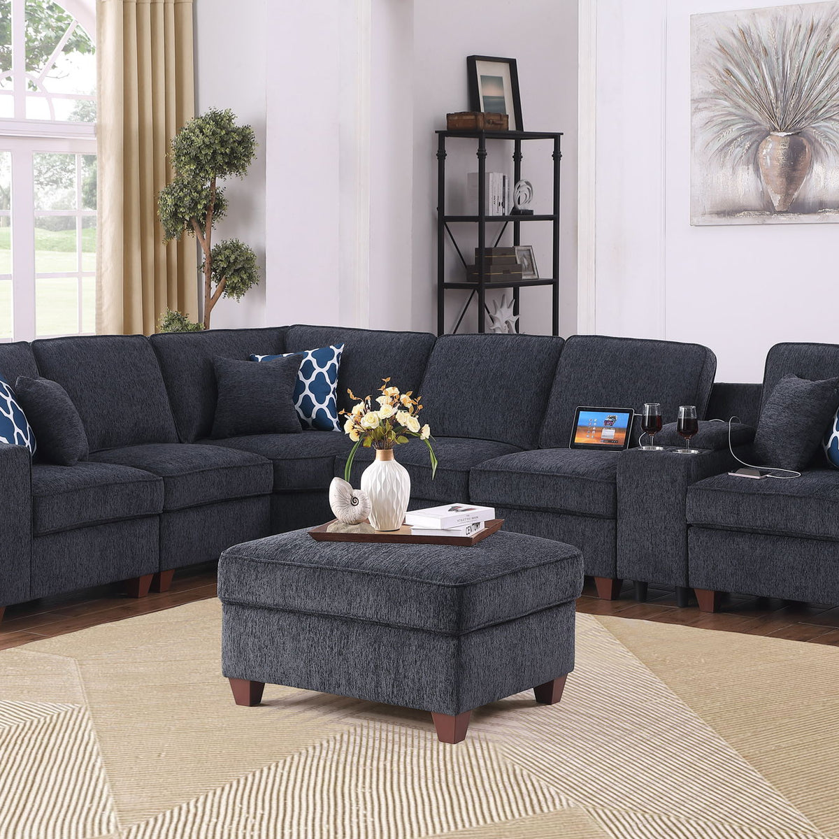 Gina - Sectional Sofa With Ottoman - Black