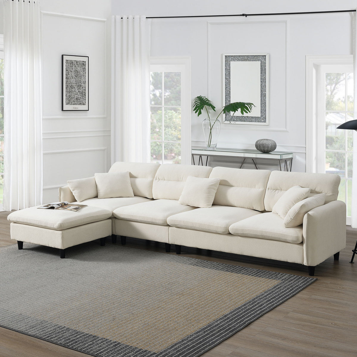 Modern Convertible Sectional Sofa L Shaped Reversible Couch Set With Free Pillows 5 Seat Cloud With Ottoman