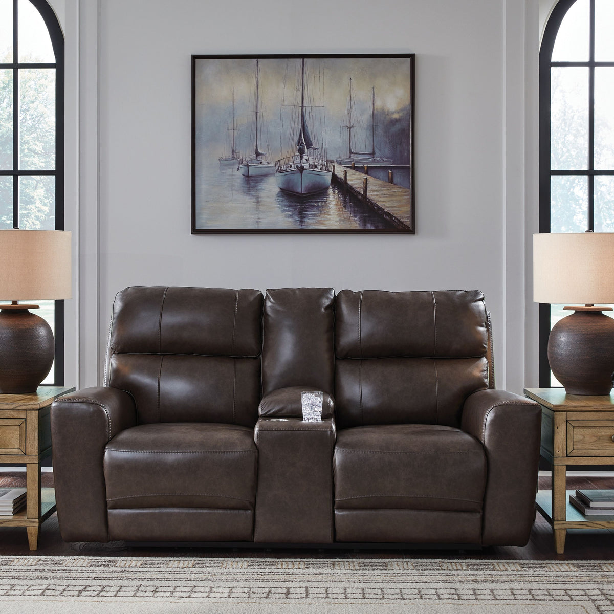 Crossplex - Power Reclining Loveseat / Console / Adjustable Headrest - Smoke