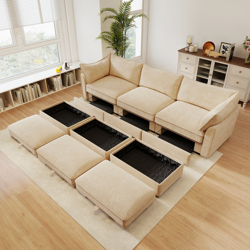 3-Seater Chenille Sofa - Wheat Chenille