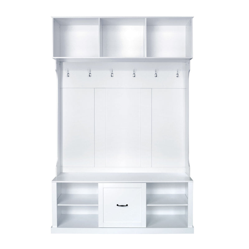 Hall Tree With 6 Hooks, Coat Hanger, Entryway Bench