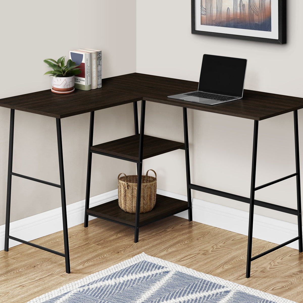 Computer Desk, Home Office, Corner, Storage Shelves, L Shape, Work, Laptop, Contemporary, Modern