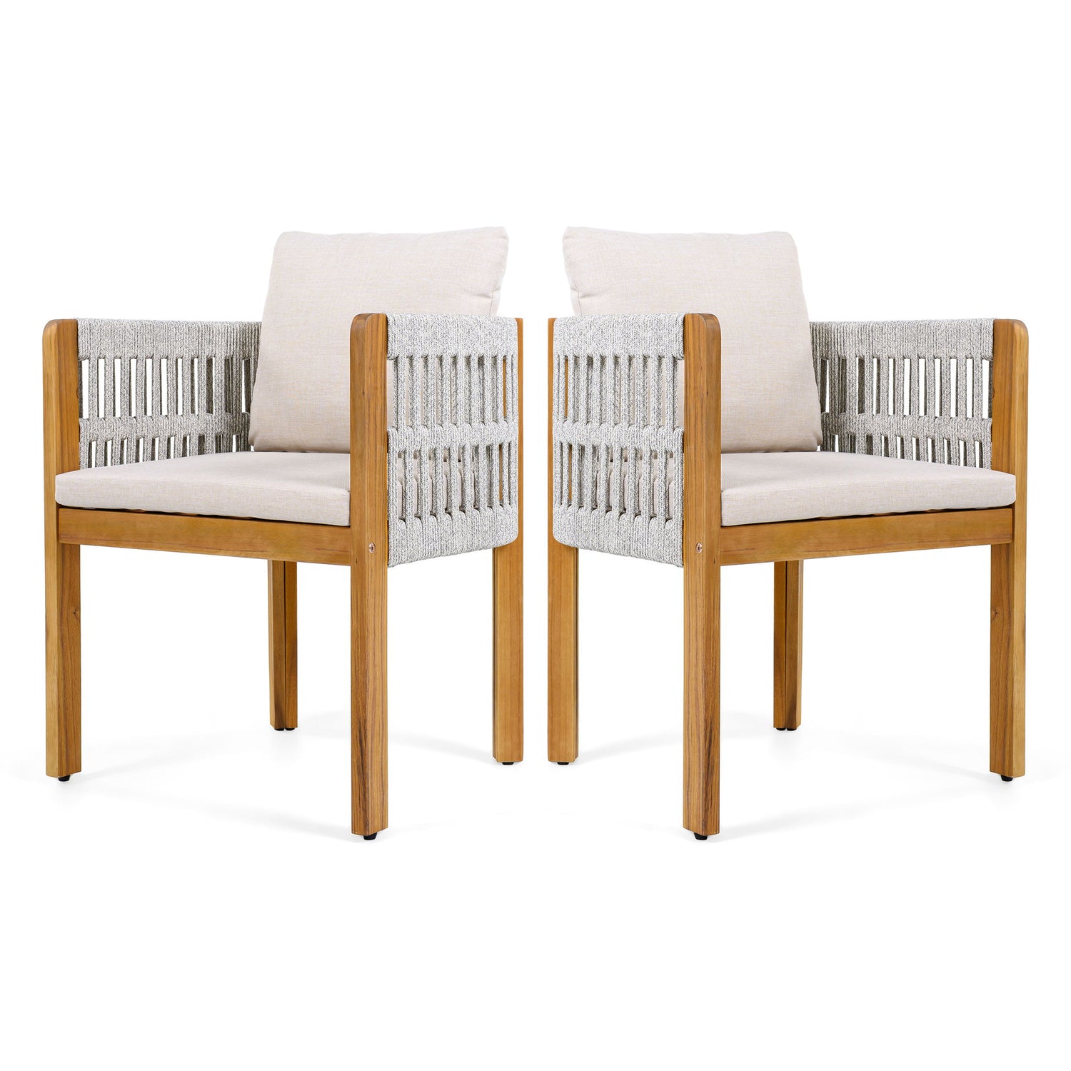 Outdoor Dining Chairs With Mix Rope Handles (Set of 2)