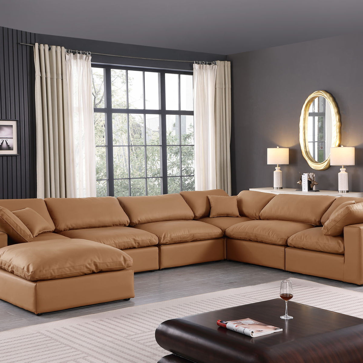 Comfy - 7 Piece Faux Leather Modular Sectional With Chaise