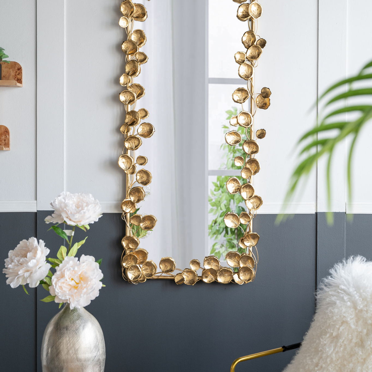 Full Length Mirror With en Leaf Accents, Floor Miiror For Living Room Bedroom - Gold