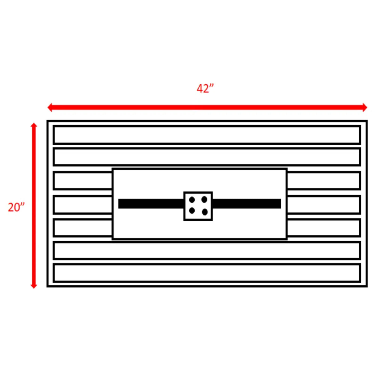 Outdoor fire pit table dimensions 42 in wide x 20 in tall, front view
