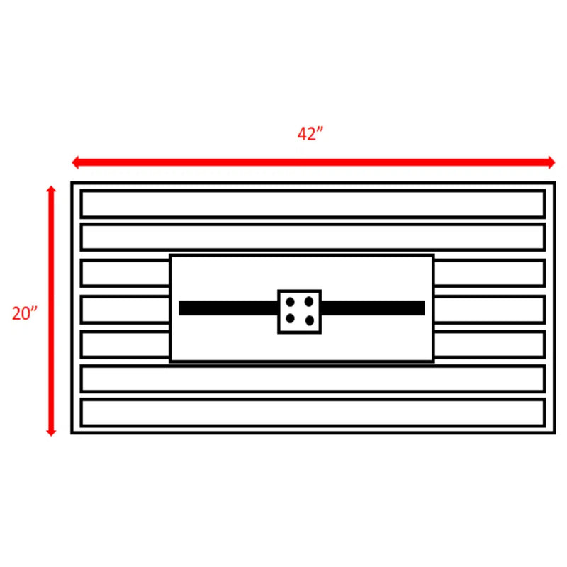 Outdoor fire pit table dimensions 42 in wide x 20 in tall, front view