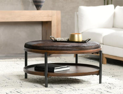 Hunt - Hide/Mango Wood Round Coffee Table Barista - Brown