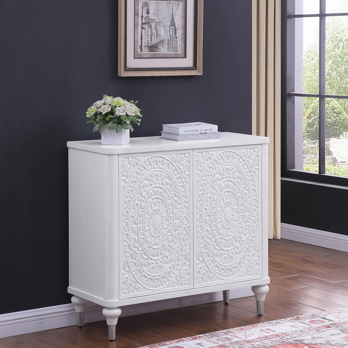 Cardella 2-door Mandala Accent Cabinet Distressed White