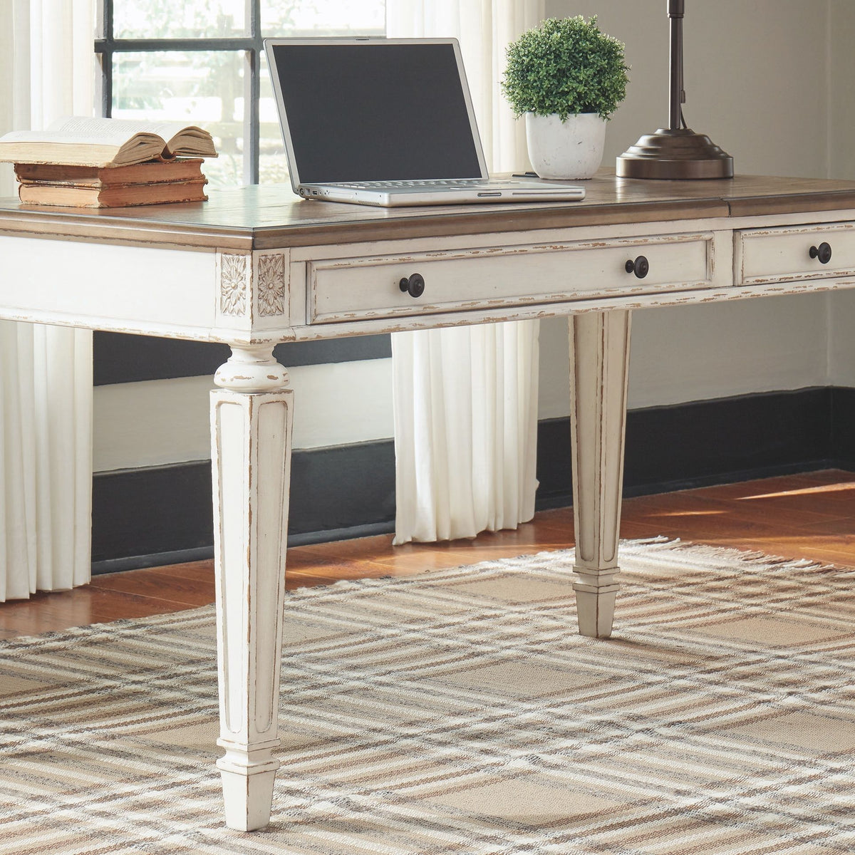 Realyn - L Shaped Desk with Lift Top - White / Brown