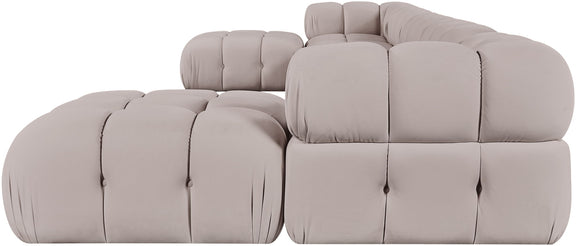 7-piece modular sectional sofa in light gray with rounded corner and ottoman seats