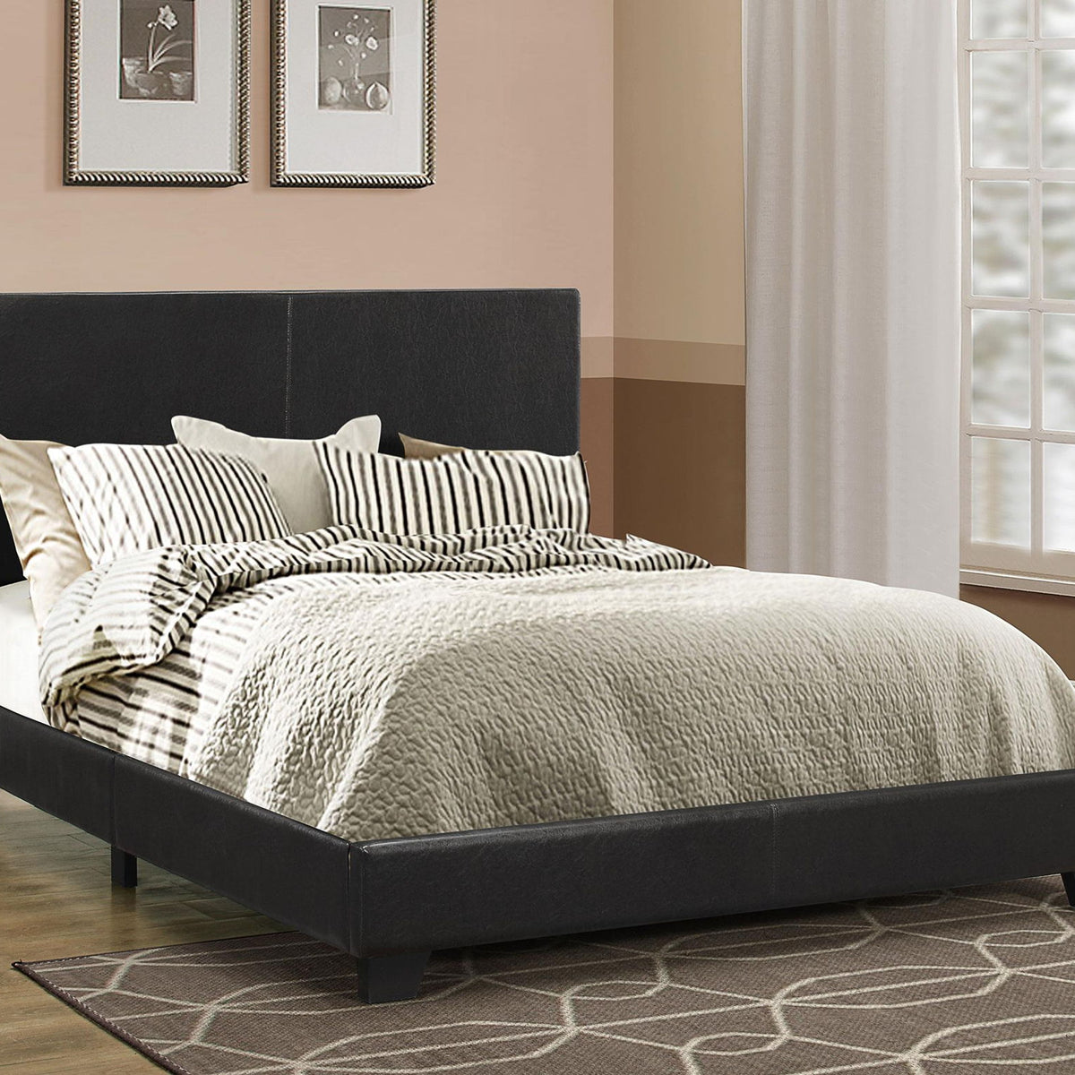 Dorian Faux Leather Upholstered Queen Panel Bed Black