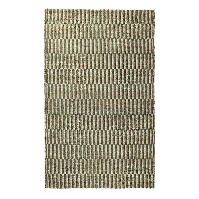 Jute rug with green and natural woven stripes, rectangular area rug