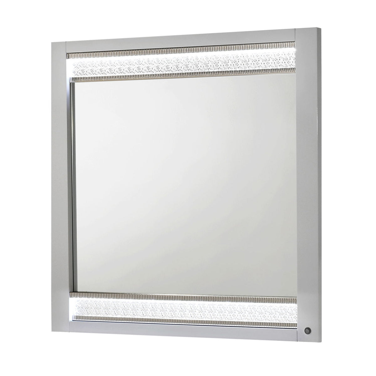 White framed LED light mirror with illuminated border and smooth glass panel
