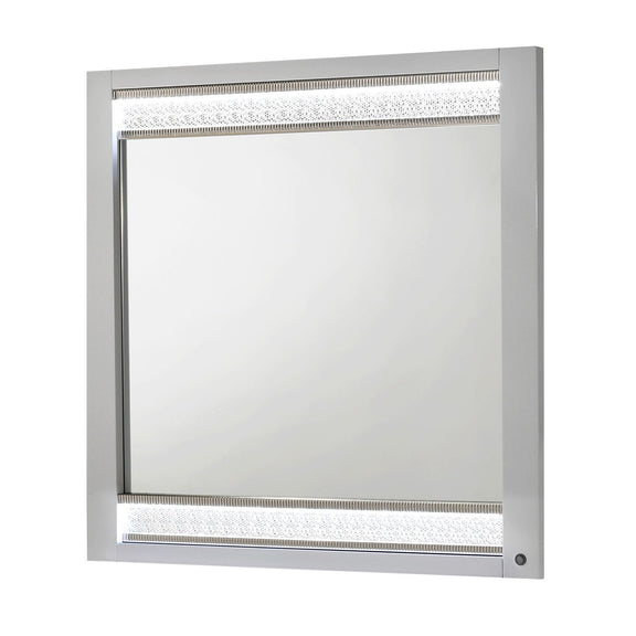 White framed LED light mirror with illuminated border and smooth glass panel