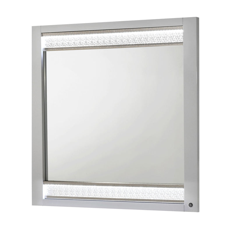 White framed LED light mirror with illuminated border and smooth glass panel