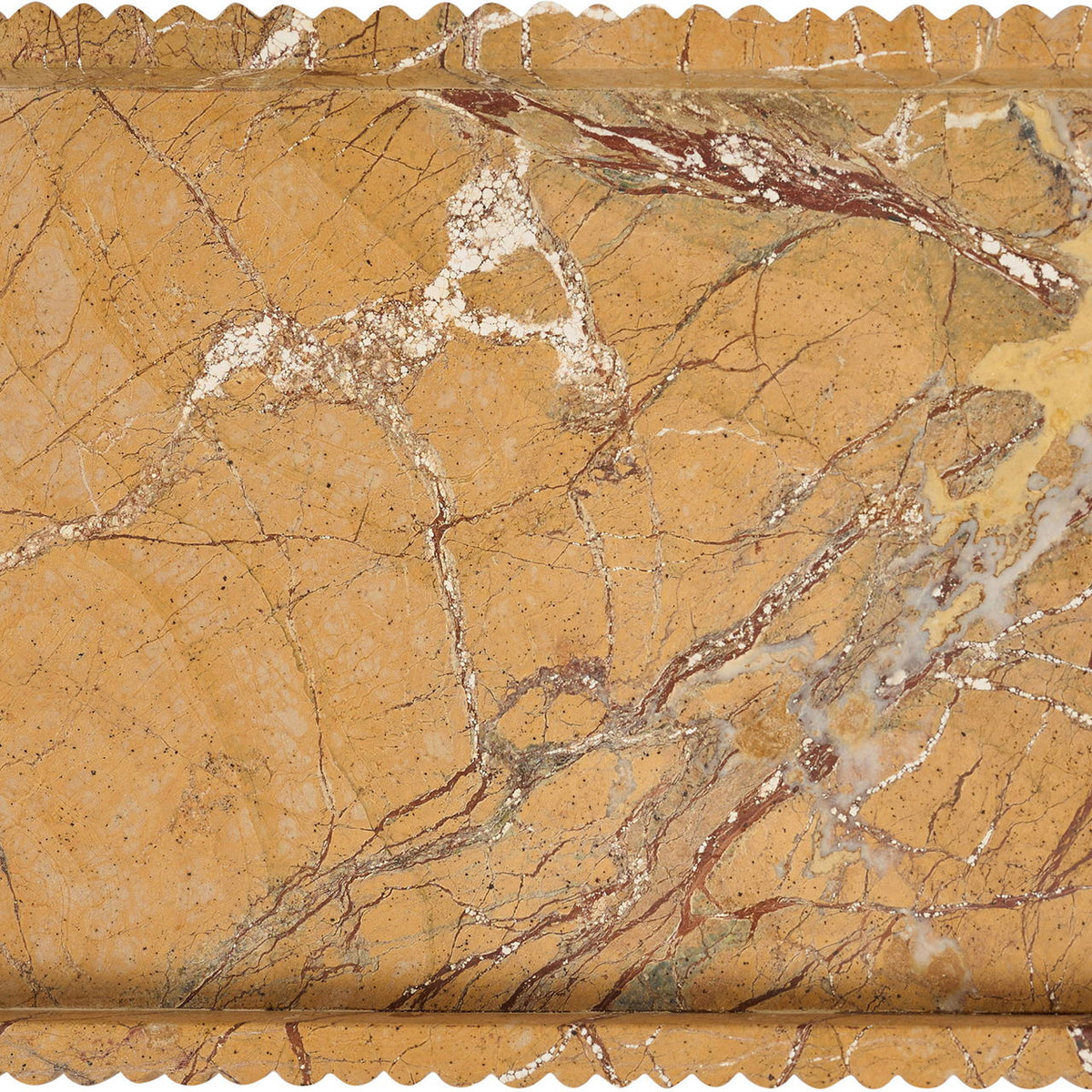 Golden tan genuine marble tray with scalloped border and veining