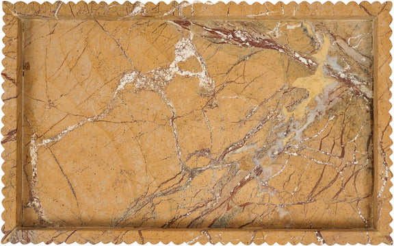 Golden tan genuine marble tray with scalloped border and veining