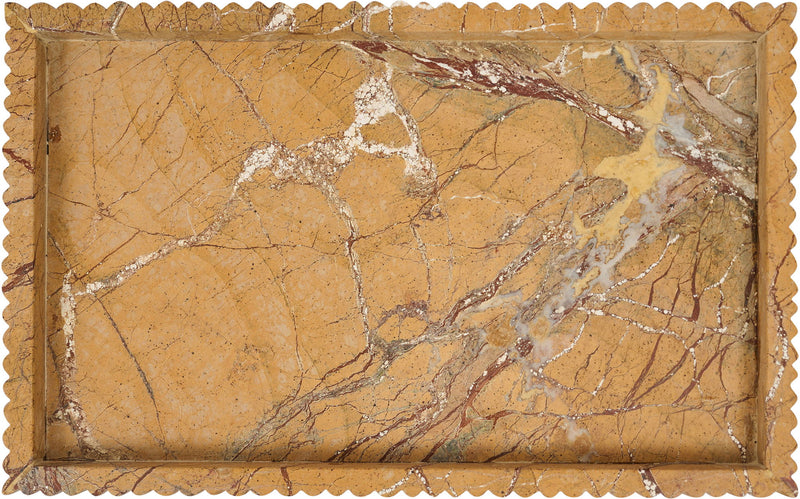 Golden tan genuine marble tray with scalloped border and veining