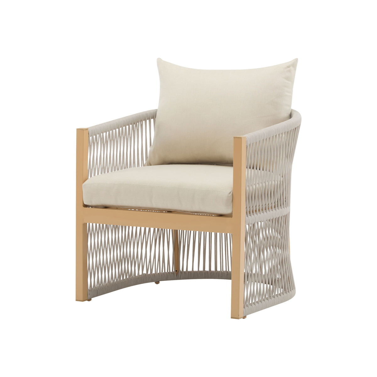 Modern Curved Aluminum Lounge Chair With Stylish Rope Weave Design And Cushioned Comfort For Outdoor