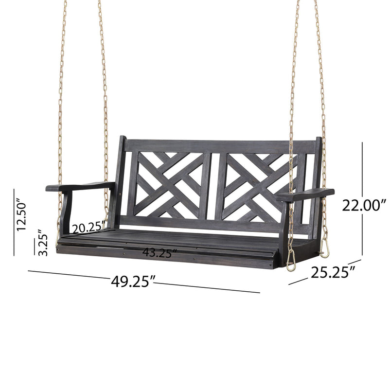 Alejandro - Acacia Wood Porch Swing With Slat Panel Seating