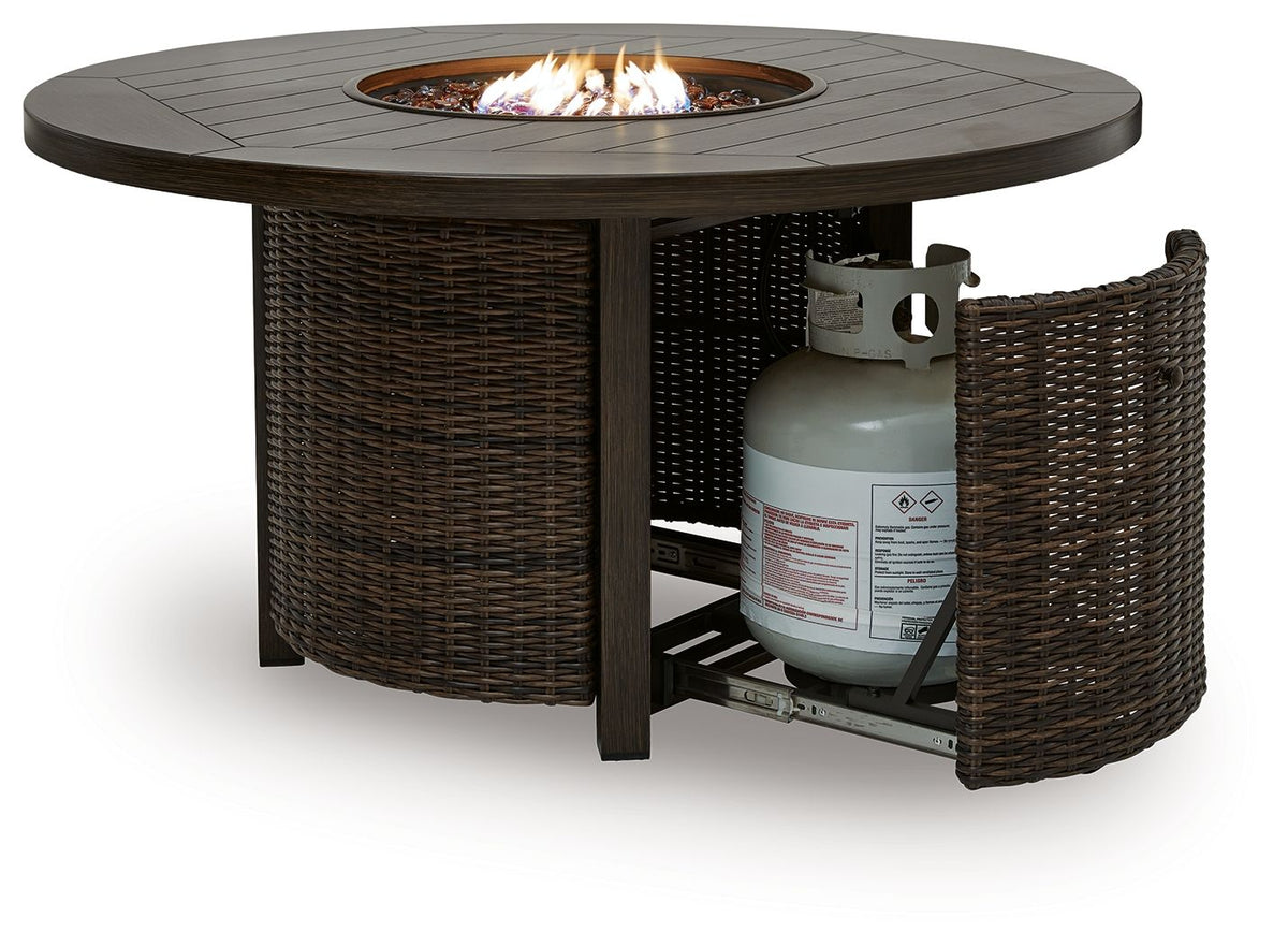Monterey Point - Round Fire Pit Table - Dark Brown