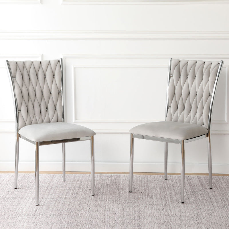 2-piece modern dining chair set, light gray tufted back, padded seat, metal legs