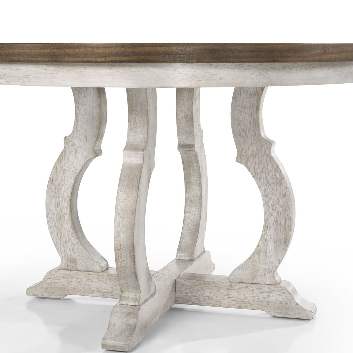 Havanna - 5 Piece Wide Round Dining Table With Off White Chairs (Set of 5) - Vintage Walnut