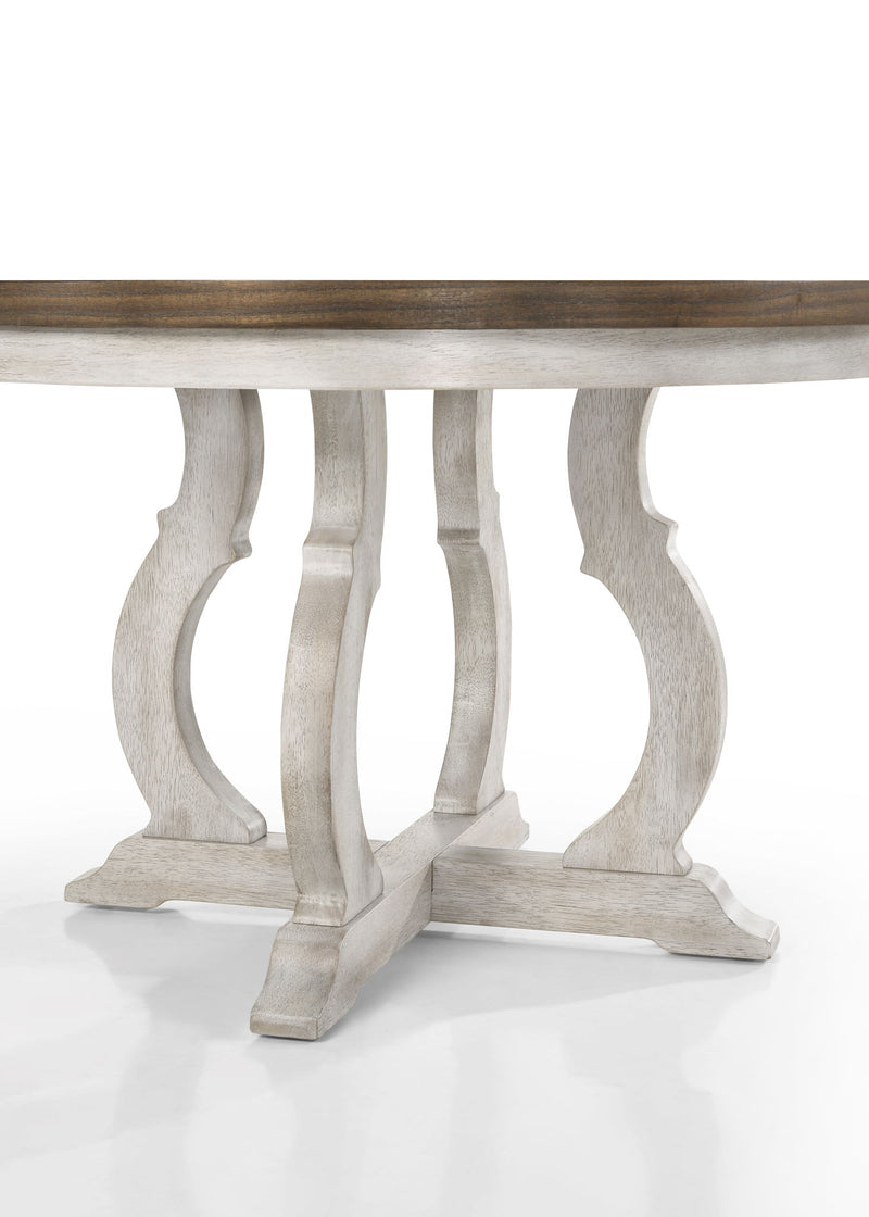Havanna - 5 Piece Wide Round Dining Table With Off White Chairs (Set of 5) - Vintage Walnut