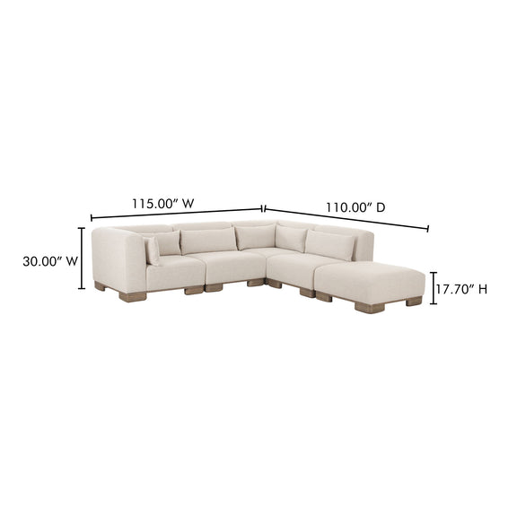 Oatmeal modular sectional sofa with right chaise; 115"W x 110"D x 17.70"H.
