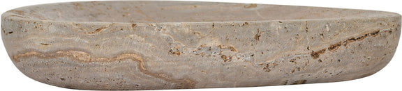 Gray travertine bowl with textured rim and natural veining