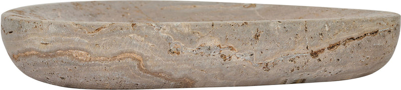 Gray travertine bowl with textured rim and natural veining