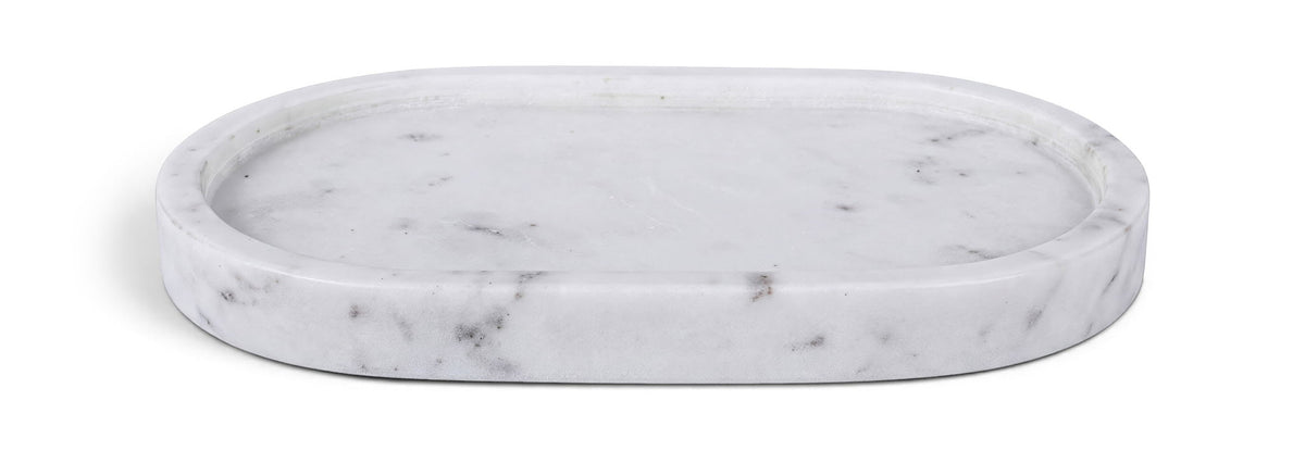 Genuine marble tray, round white marble with subtle gray veining