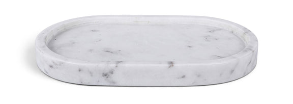 Genuine marble tray, round white marble with subtle gray veining