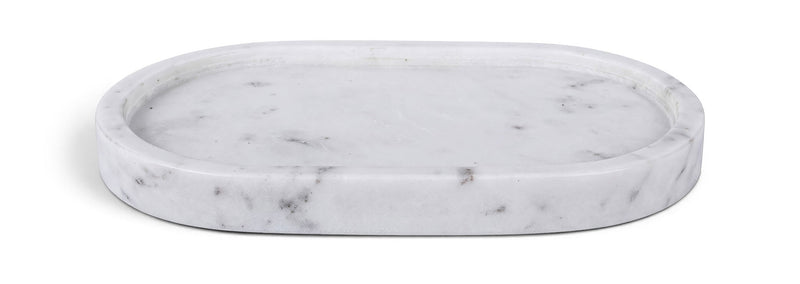 Genuine marble tray, round white marble with subtle gray veining