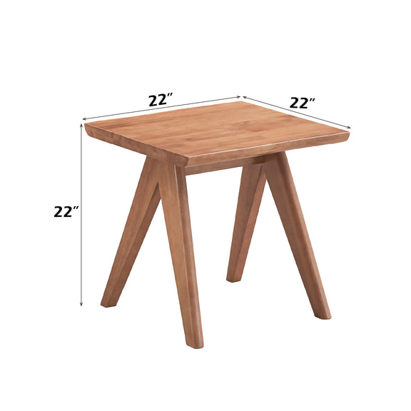 Square wooden end table with flat top and tapered legs, labeled 22 in x 22 in.