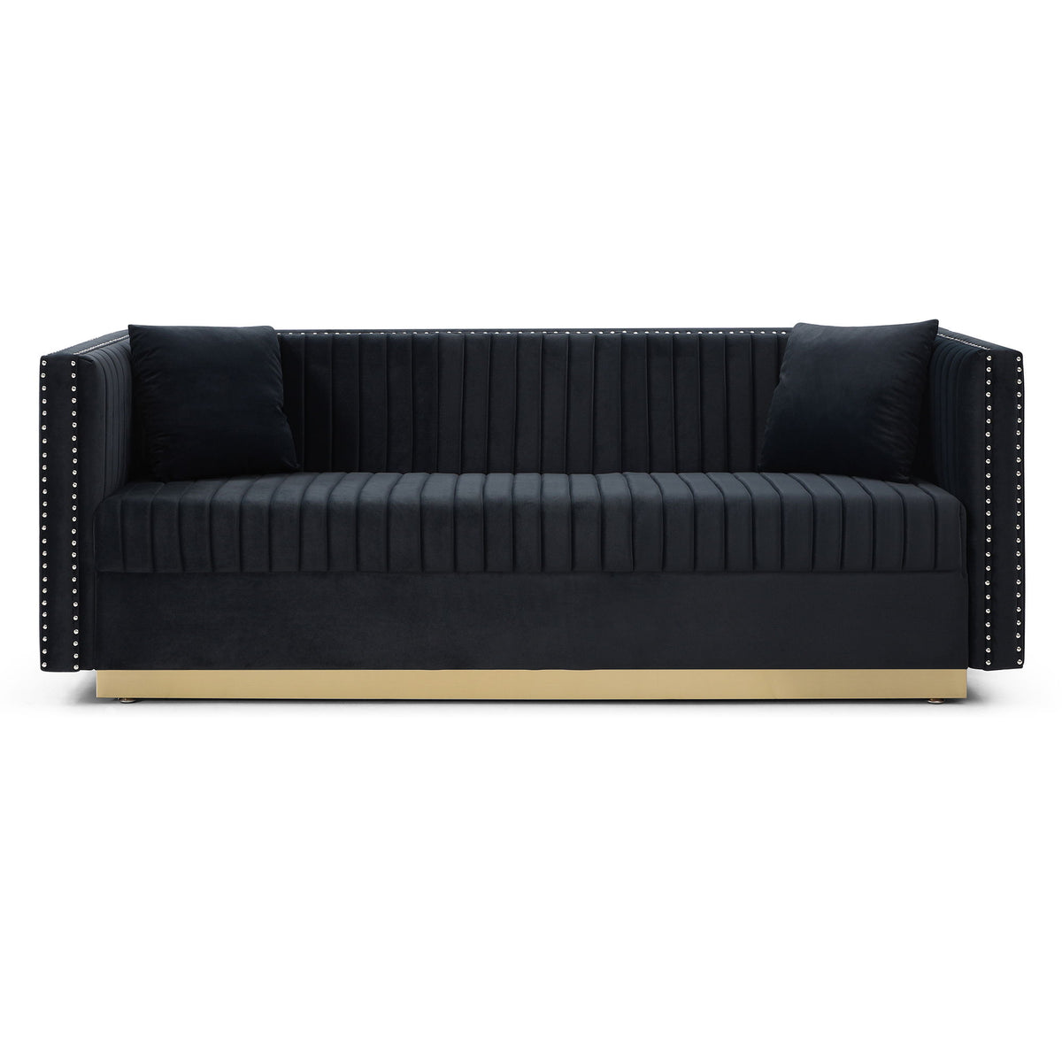 Contemporary Vertical Channel Tufted Sofa Modern Upholstered Couch For Living Room With 2 Pillows