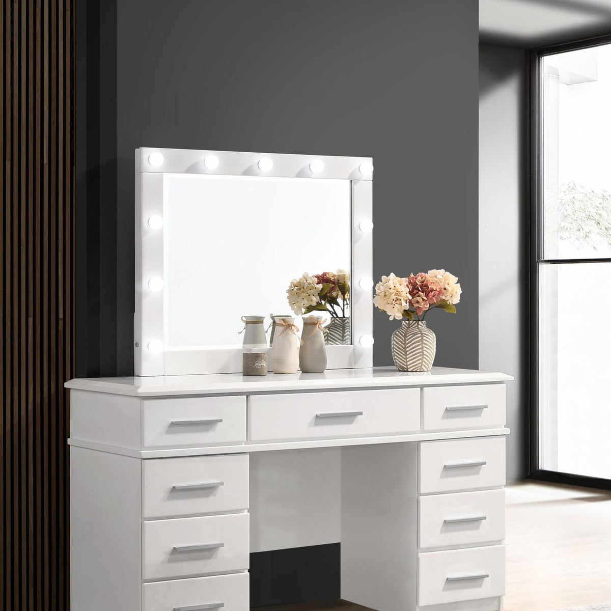 Felicity 9-drawer Vanity Table Lighted Mirror Glossy White