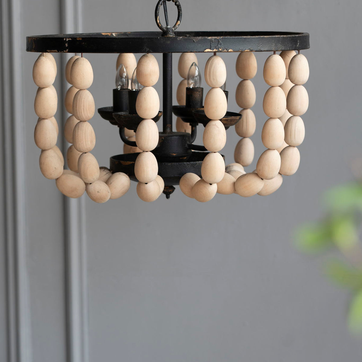 4 Light Wood Chandelier, Hanging Light Fixture With Adjustable Chain For Kitchen, Bulb Not Included - Cream