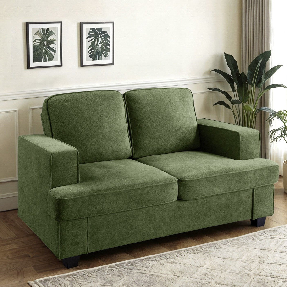 Modern Loveseat, Comfortable 2 Seater Couch With Deep Seating, Loose Back Cushions, Wide Arms