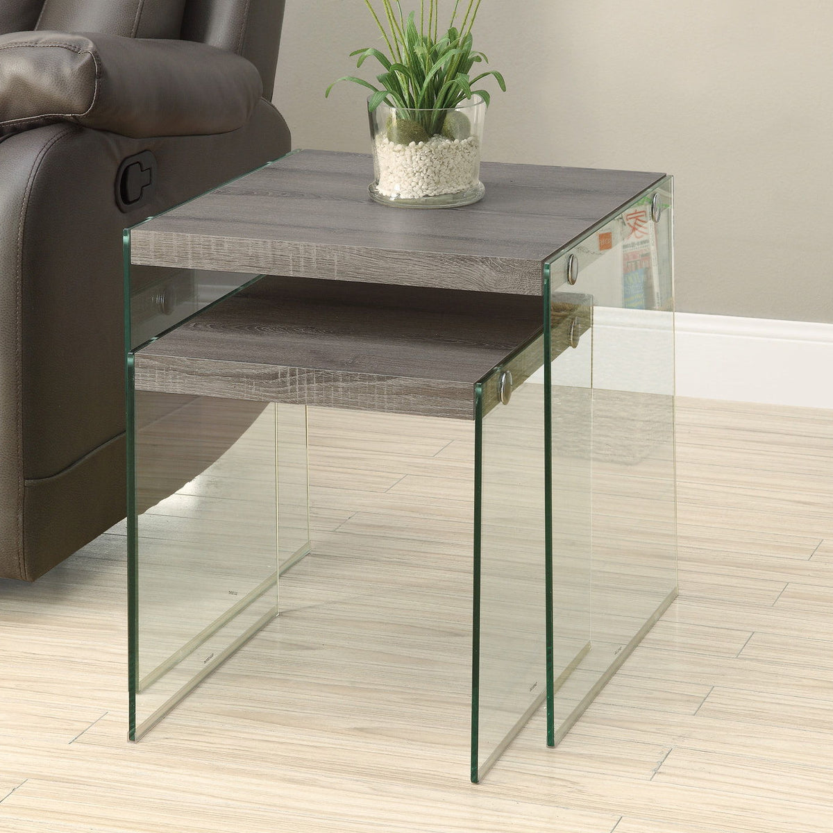Accent Nesting Table Clear Tempered Glass For Living Room (Set of 2)