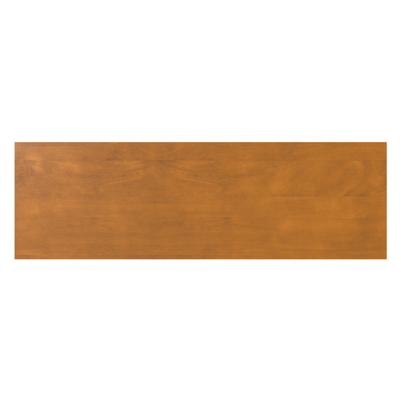 Tall TV media stand in light brown wood-grain finish, top panel detail