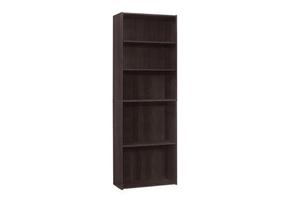Dark brown 6-tier bookcase with open shelves for office storage