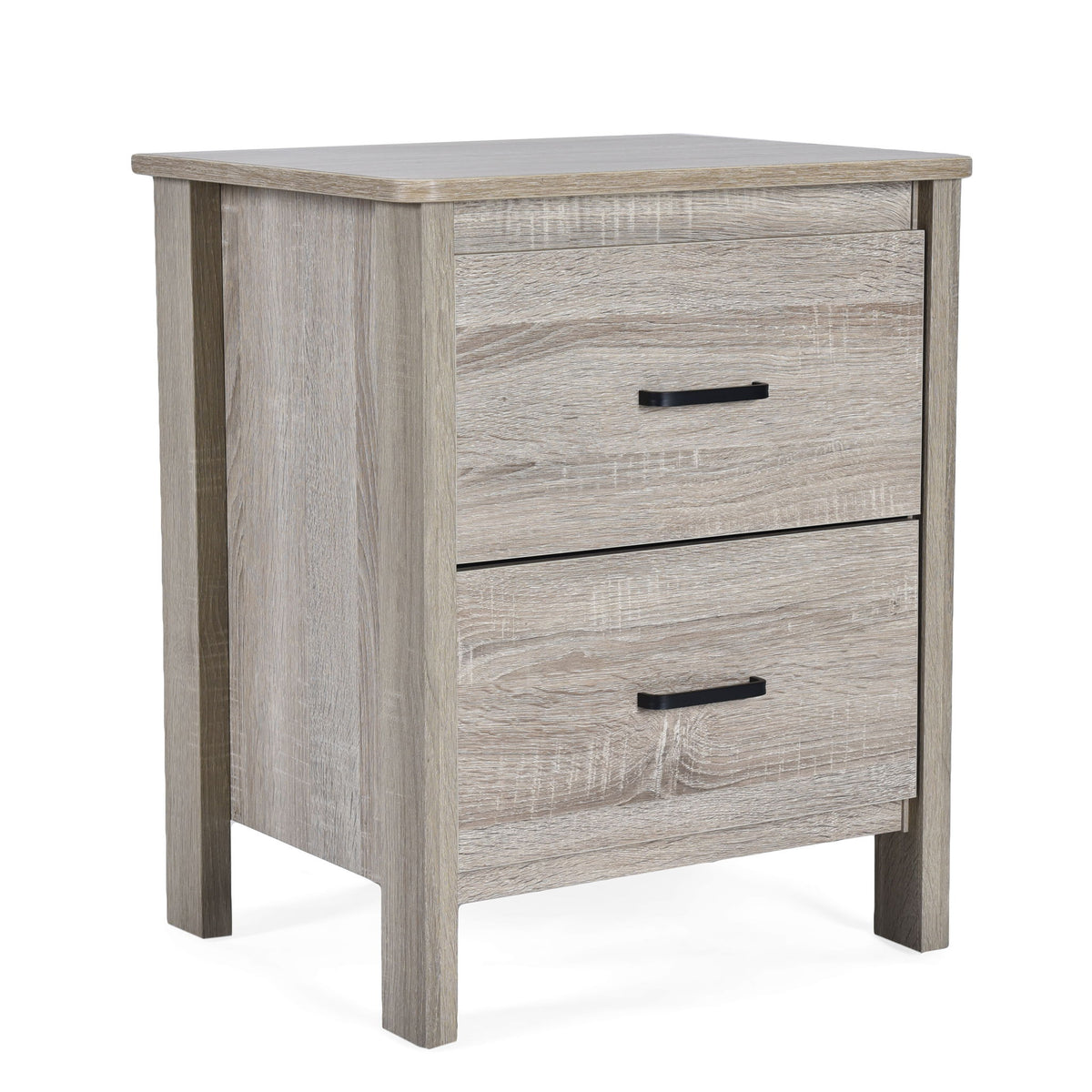 Wood Nightstand With 2 Drawers And Metal Handle - Oak
