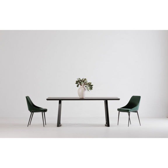 Black ash dining table with rectangular top and pedestal legs