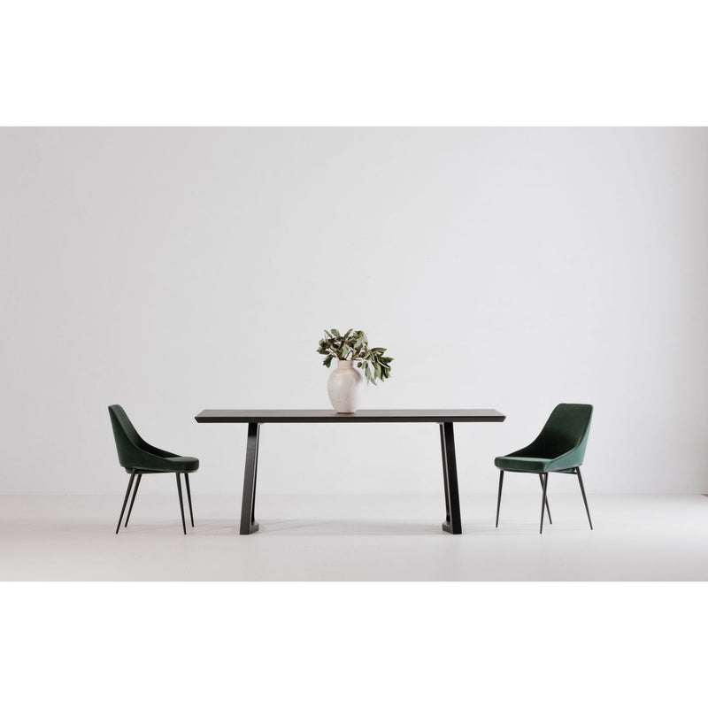 Black ash dining table with rectangular top and pedestal legs